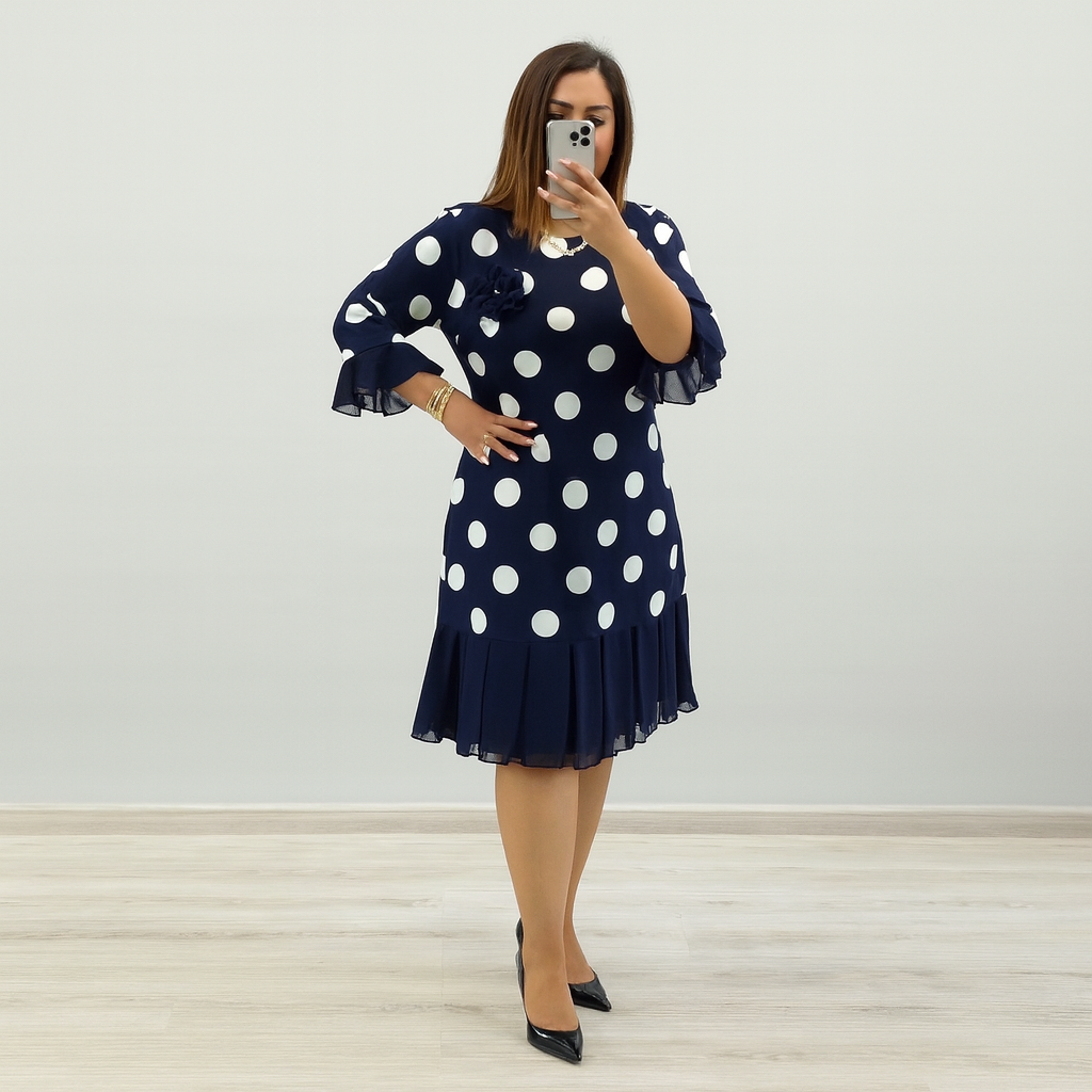 Robe plissée à pois pour femme