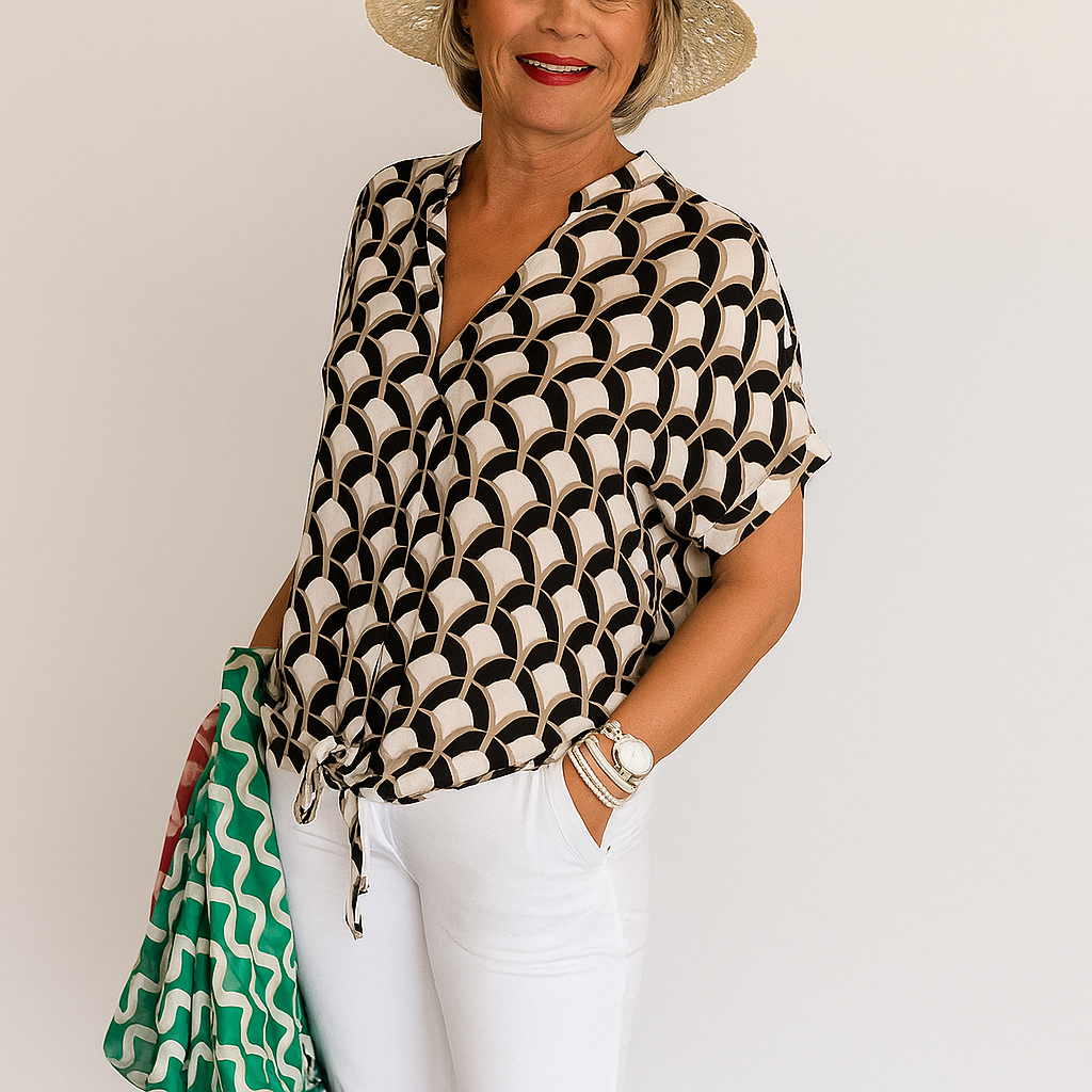 Ashley™ | Cuello en V Top casual y estampado