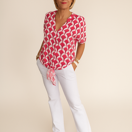 Ashley™ | Cuello en V Top casual y estampado